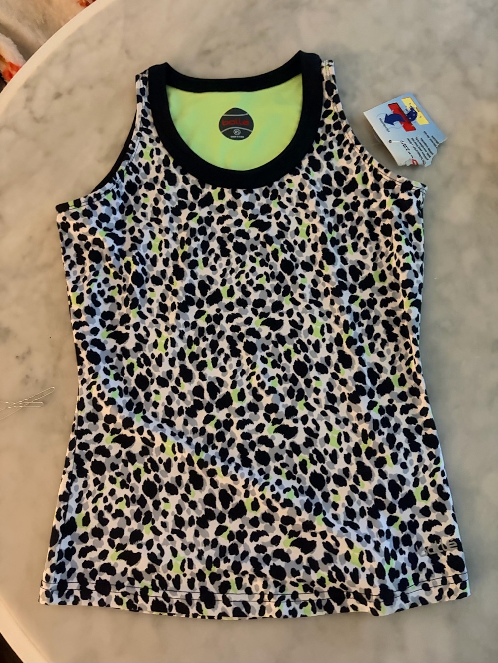 bolle Black & White Leopard Tank with Neon Yellow Accents